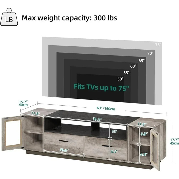 LED Modern TV Bracket for More Than 70 Inch TV, Entertainment Center, With Glass Door, Wooden Media Console Cabinet