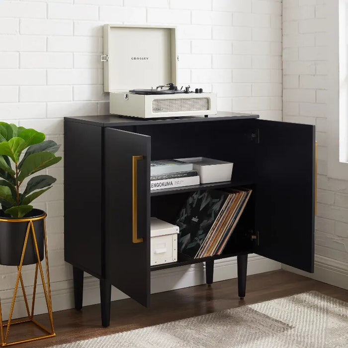 Crosley Furniture Everett Accent Cabinet in Matte Black  living room cabinets  storage cabinet