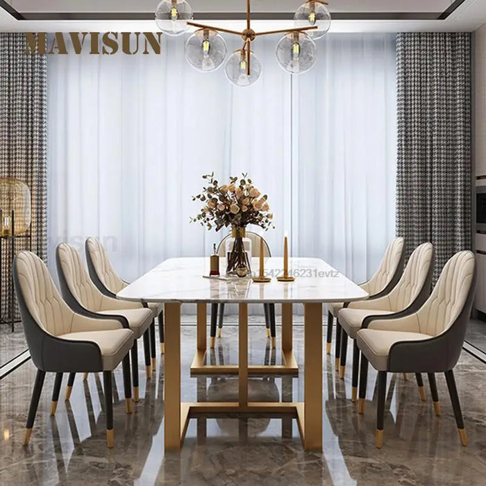 Northern Europe Natural Marble Dining Table set 6 Modern Chairs Small Apartment Creative Stainless Steel Light Luxury Furniture