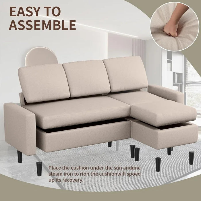 Sectional L Shaped Sofa Couch,Small 3 Seater Sofa with Breathable Fabric,Convertible Sofa with Reversible Chaise for Living Room