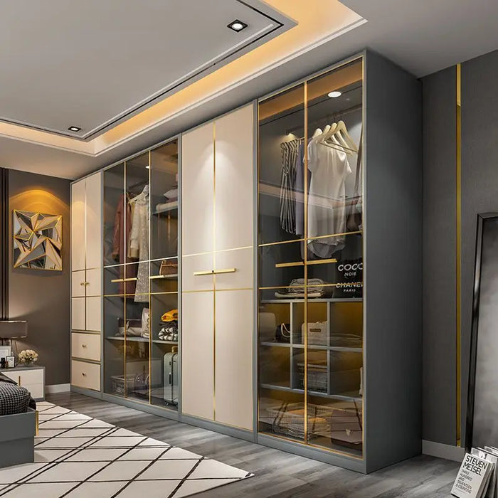New Light Luxury Wardrobe, Modern and Simple Home Bedroom, Solid Wood Adult Storage Combination, Size Wardrobe