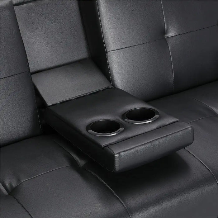 Modern Faux Leather Futon With Cupholders and Pillows Modern Sofas for Living Room Black Puffs Sofa Convertible Air Single Home