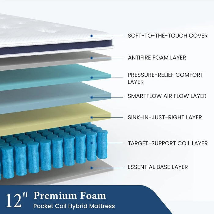 King Mattress, 12 Inch Mattress in a Box King Size, Hybrid Construction Individual Pocket Springs with CertiPUR-US Certified