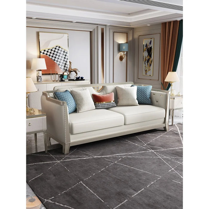 American solid wood sofa living room modern light luxury high-end luxury retro leather French combination simple villa furniture