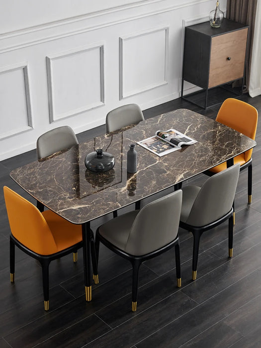 Light luxury rock plate dining table and chair combination modern simple rectangular solid wood leg family restaurant Nordic sma