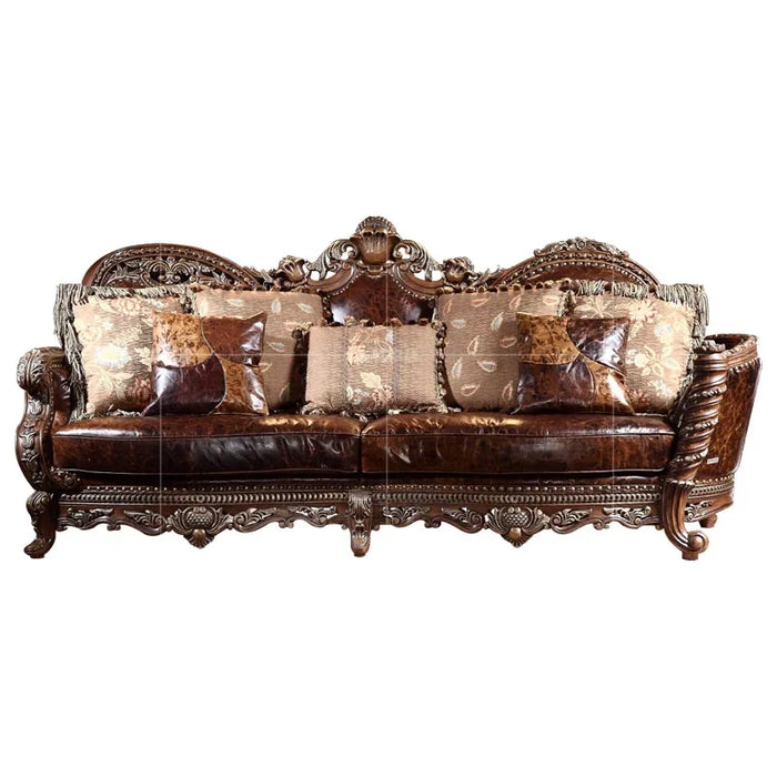 Classical Oil Wax Leather Sofa European-Style Large Apartment Living Room