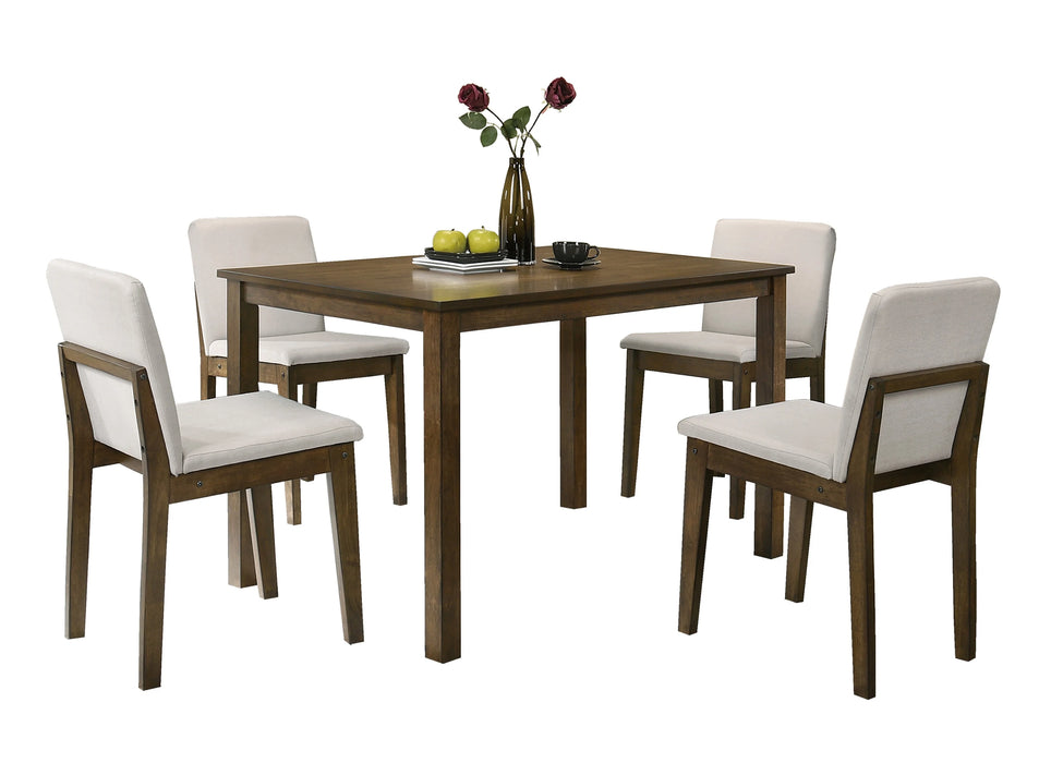 Dark Walnut Finish 5pc Dining Room Set Dining Table 4x Chairs Beige Fabric Chair Seat Kitchen Breakfast Dining room Furniture Ru