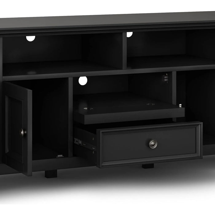 SOLID WOOD 72 In Wide Transitional TV Media Stand in Black For TVs up to 80 Inches, For The Living Room and Entertainment Center
