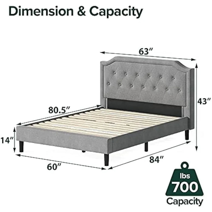 Upholstered Scalloped Platform Bed Frame / Mattress Foundation / Wood Slat Support / No Box Spring Needed / Easy Assembly