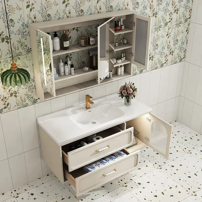 America White Bathroom Cabinet Vanity with Top Sink Modern Storage Cabinet with 2 Soft Closing Doors Single Sink Bathroom Vanity