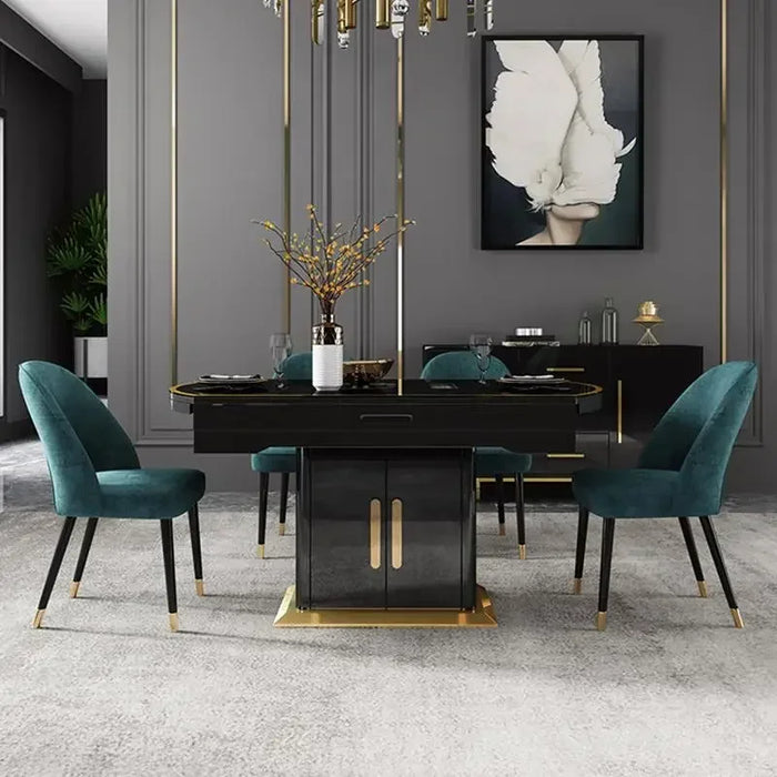 Telescopic Black Table Round Table Turntable Rotating Light Luxury Modern Household Tempered Glass Multifunctional Furniture