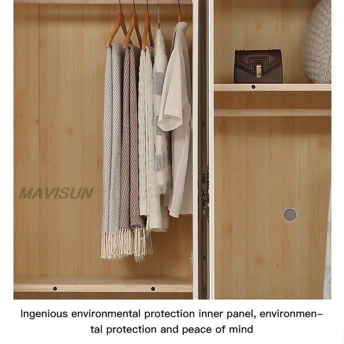 Modern Minimalist Solid Wood Wardrobe Closet Spacious Storage Cabinet For Clothes European Style Bedroom 4-Door Furniture
