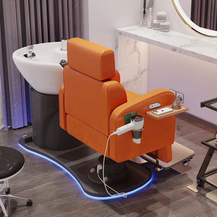 New design rotatable saloon hair wash chair electric modern shampoo bowl bed with led lighting salon furniture