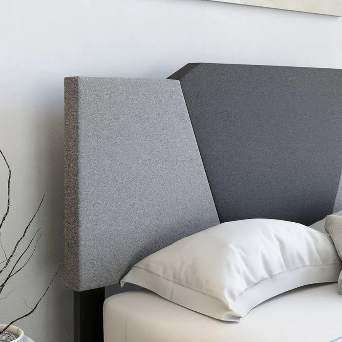 Boyd Sleep Tuscany Upholstered Geometric Charcoal and Gray Linen Platform Bed Frame, Queen