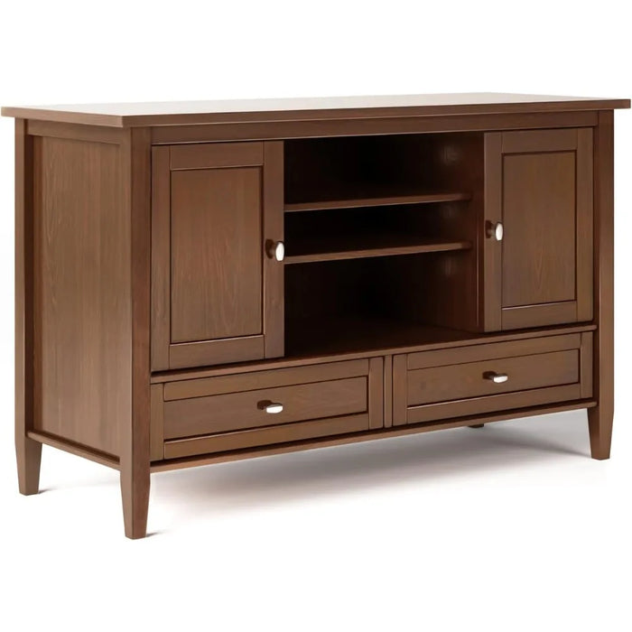 SOLID WOOD 47 Inch Wide Transitional TV Media Stand in Russet Brown for TVs Up to 50 Inches Modern Tv Cabinet Luxury Furniture