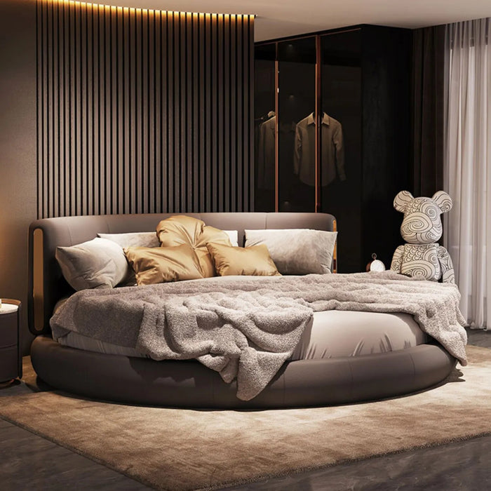 Light Luxury Couples Round Bed Villa Master Bedroom Double Bed High-End Atmosphere Luxury Leather Bed