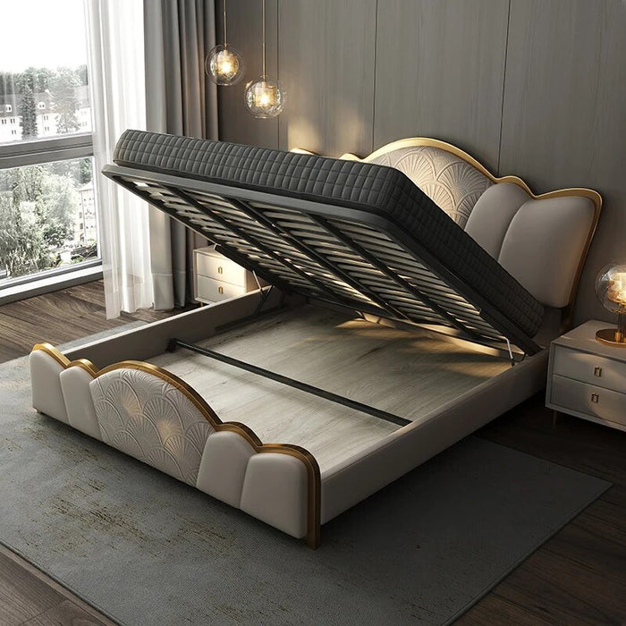 Luxury Modern Leather Bed Set Headboard Home Furniture Bedroom Set Designer King/Queen/Full Size Bed Lit 2 Personnes Apartment