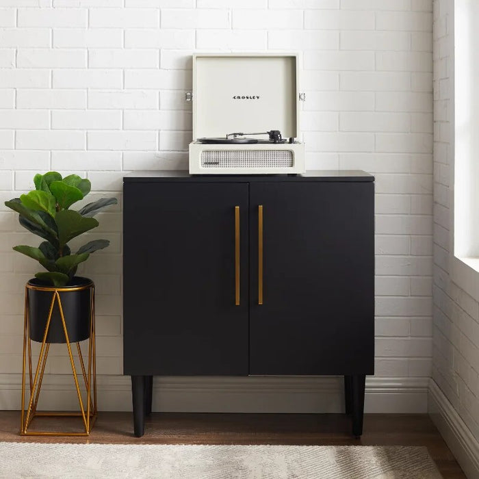 Crosley Furniture Everett Accent Cabinet in Matte Black  living room cabinets  storage cabinet