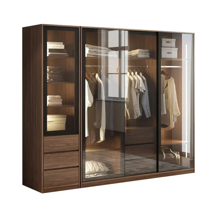 Simple Modern Storage Wardrobe Drawers Hanging Rail Cabinet Glass Sliding Door Bedroom Space Saver Ropero Household Products