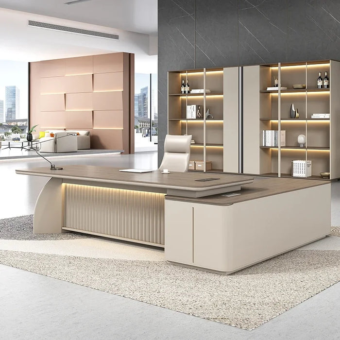 Nail Office Table Adjustable Desk Executive L Shape Desk Shelf Wooden White Student Bureau Meuble Media Console Furniture
