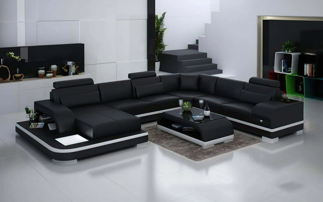 Genuine leather top firs layer cowhide minimalist modern furniture  corner intelligent sofa large combination set ly06