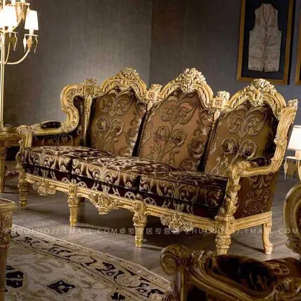 Luxury European fabric combination sofa French solid wood carving three person sofa large family living room furniture gold
