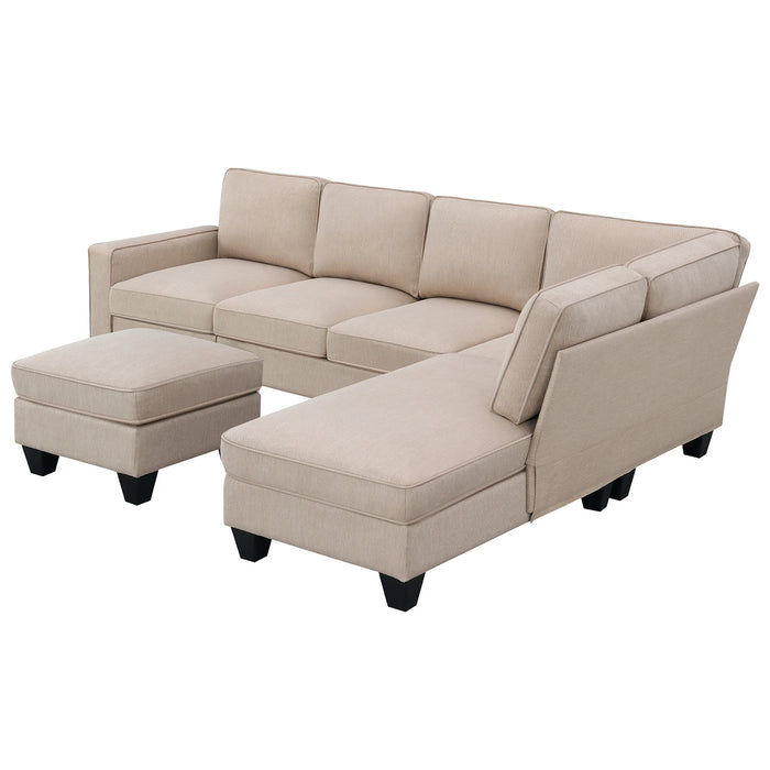 Modern L-shaped Sectional Sofa,7-seat Linen Fabric Couch Set with Chaise Lounge and Convertible Ottoman,Sofa Sets