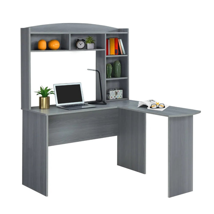 New Modern L-Shaped Desk with Hutch, Grey  Computer Desks  Bed Table  Study Table  Office Furniture  Standing Desk