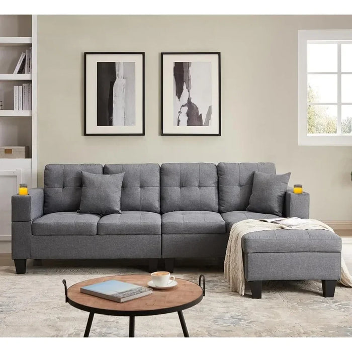 L-shaped 5-seater Corner Sofa Bed and Reversible Chaise Longue for Apartments, Living Rooms, Modern Linen Upholstered Sofas