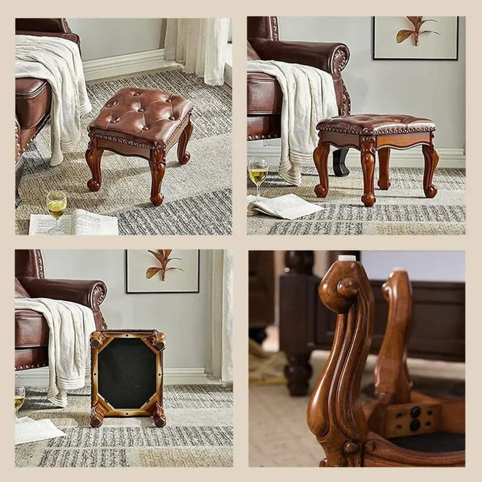 Step Stool Solid Rubber Wood Foot Stool Ottoman Foot Rest Microfiber Vintage Carved Upholstered Footrest Free Shipping Living