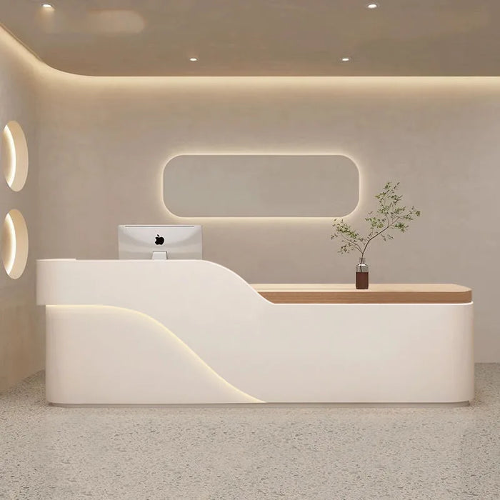 Spa Counter Salon Reception Desk White Cashier Checkout Restaurant Shop Counter Long Mostrador Tienda Office Reception Furniture
