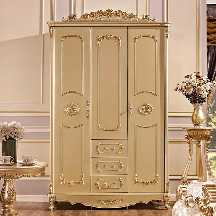 Villa champagne luxury wardrobe European four-door wardrobe luxury bedroom installed wardrobe.