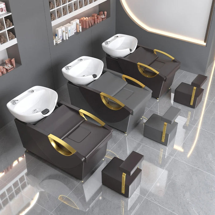 High End Recliner Shampoo Chairs Dedicated Hairdressing Hair Salon Barber Shop Shampoo Chairs Cadeira Salon Furniture QF50SC
