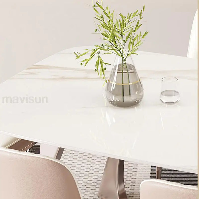 Luxury Minimalist Dining Table Set Rock Board Tabletop Stainless Steel Bases Designer Dining Table And Chairs Home Furniture