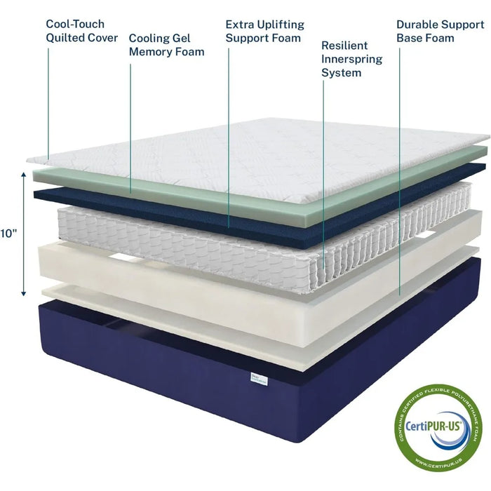 Hudson Hybrid 10 Inch Cooling Gel Memory Foam and Innerspring Mattress with Cool Touch Quilted Cover, California King Size