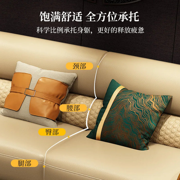 Black gold wood leather sofa new style large and small house type solid wood modern light luxury living room sofa