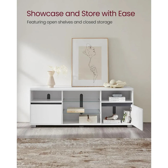 TV Console for Bedroom Living Room Furniture 2 Cabinets With Doors 63-Inch Long TV Stand With LED Lights for TVs Up to 70 Inch