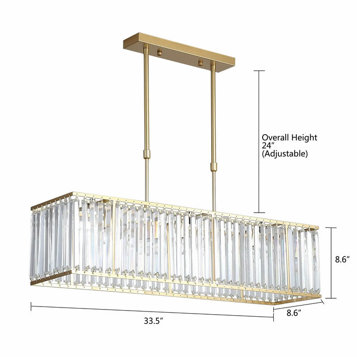 Contemporary Modern Chandelier 3-Light Crystal Chandelier Linear Rectangular Pendant Ceiling Lighting Fixture Adjustable Height