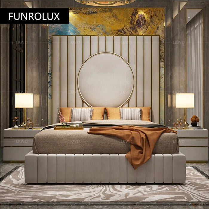 Light luxury leather bed master bedroom marriage bed double luxury atmosphere1.8Mi simple and high-end titanium leather bed