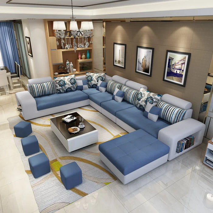 Luxury USB charging  sofas bed U shaped sectional Furniture 7 Seater modern European fabric Living Room sofas set