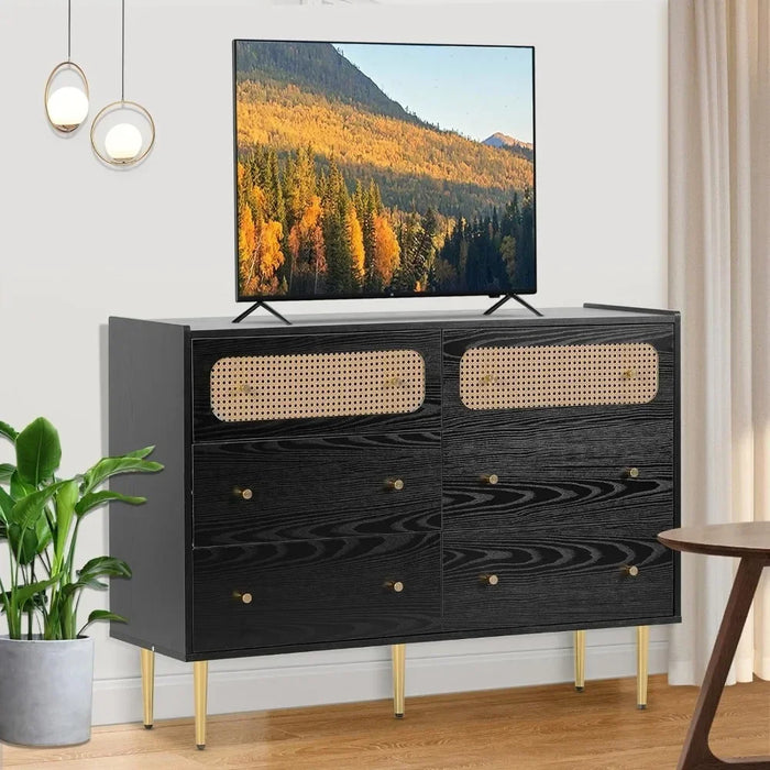 Wood Dresser TV Stand for Bedroom With 6 Drawers Dressing Table Hallway-Black Make Up Table Closet Toilet Furniture Makeup Desk