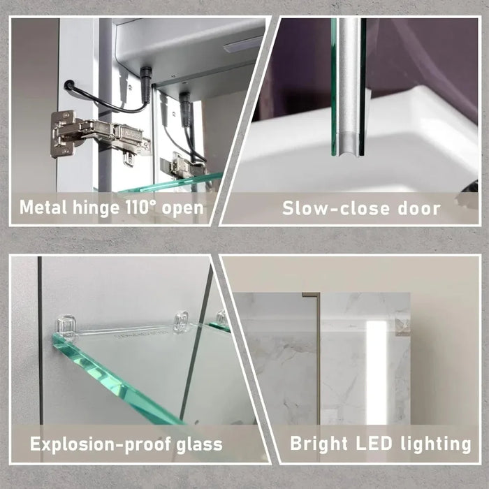 Led Mirror Bathroom Mirrors Aluminum Bathroom Cabinet With Sensor Switch Double Door Surface Mount Adjustable Shelf Fixture Home