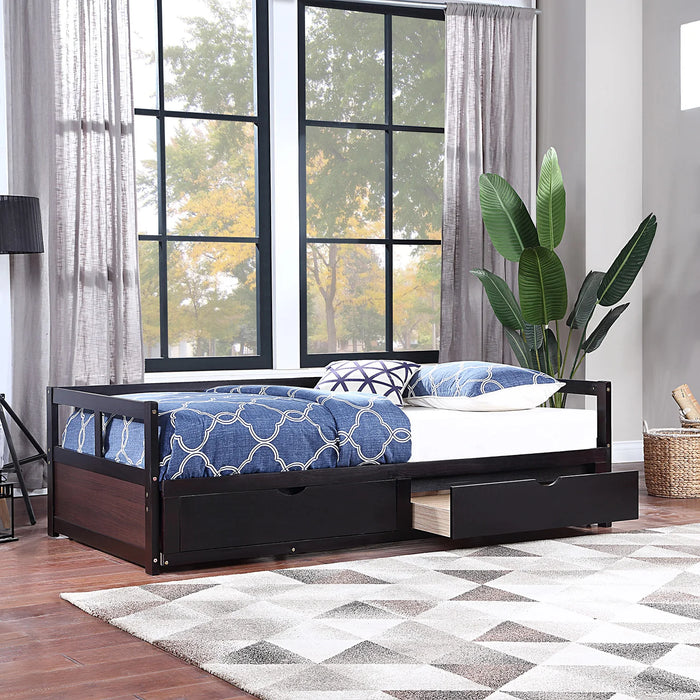 Wooden Daybed with Trundle Bed and Two Storage Drawers ,Extendable Bed Daybed,Sofa Bed for Bedroom Living Room
