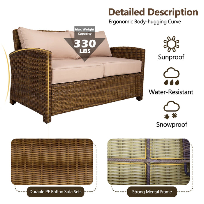 5 Pieces Patio Furniture Set Outdoor Conversation Furniture Sets with Glass Tables Soft Cushion Sectional Sofa Sets PE Rattan