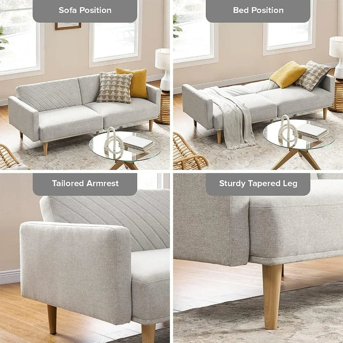 Sofa Bed, 77.5"Couch, Small Sofas,Sleeper Sofa,Loveseat,Mid Century Futon Couch,Couches for Living Room Light Gray Fabric,Futon
