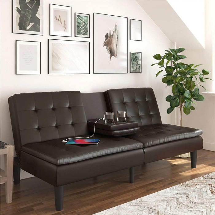 Memory Foam Futon with Cupholders and USB, Leather