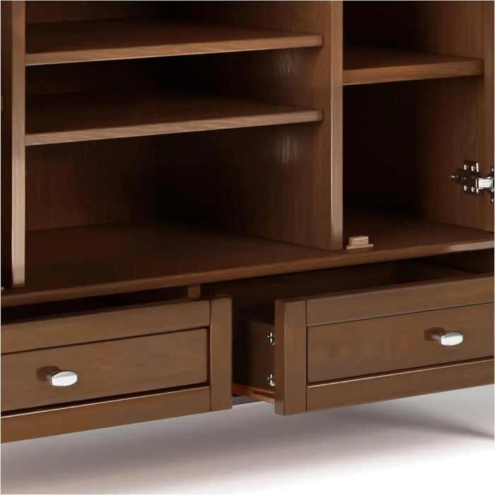 SOLID WOOD 47 Inch Wide Transitional TV Media Stand in Russet Brown for TVs Up to 50 Inches Modern Tv Cabinet Luxury Furniture