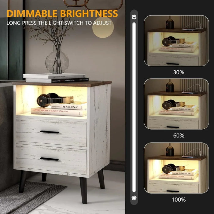 Night Stand With Drawers for Bedroom Nightstands Nightstand With Charging Station and USB Ports Furniture Home