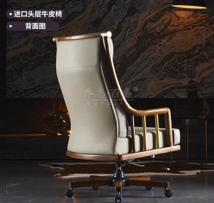 Boss chair Leather solid wood office home swivel chair Chinese high-end seat business cowhide president big class chair