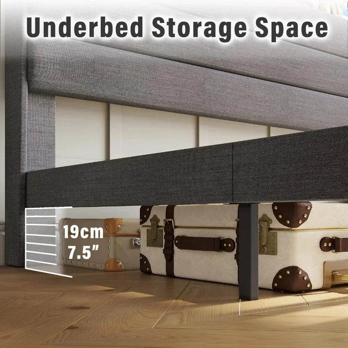Bedroom furniture queen size bed frame, storage headboard with sockets, sturdy and stable, noiseless, no springs, dark grey
